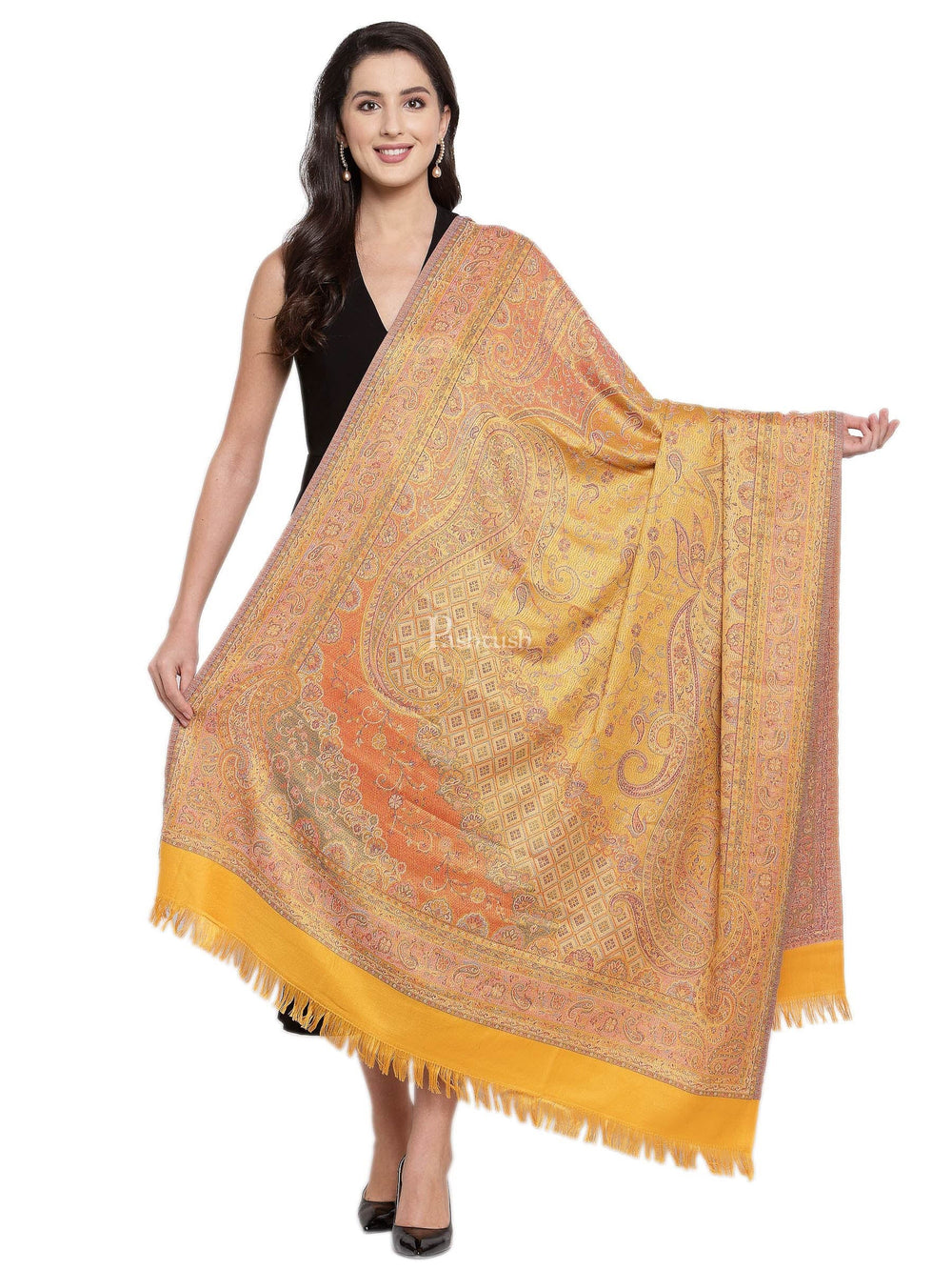 Pashtush India Womens Shawls Pashtush Women'S Jamawar Shawl, Mustard
