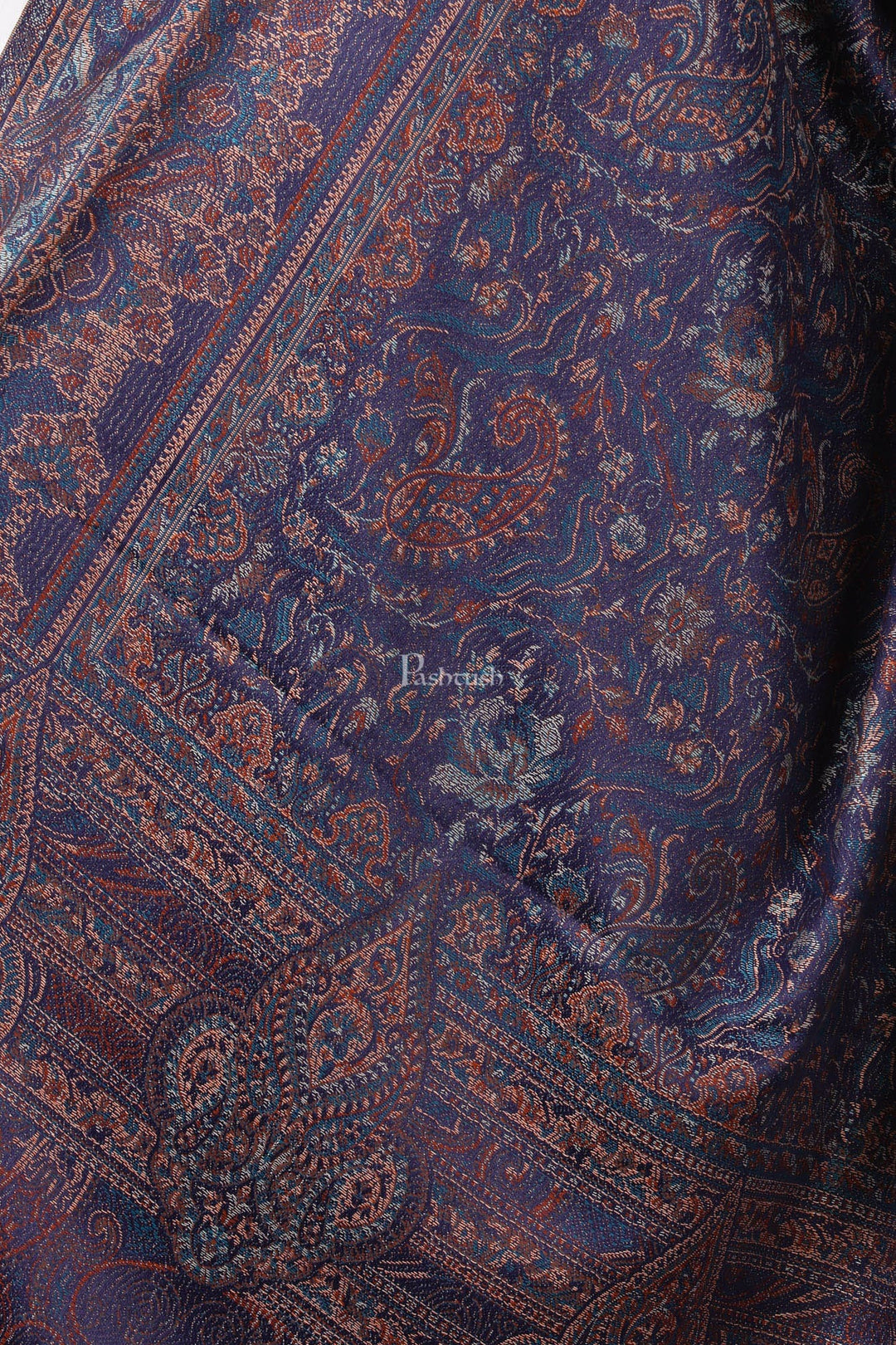Pashtush India Womens Shawls Pashtush Women'S Jamawar Shawl, Navy Blue
