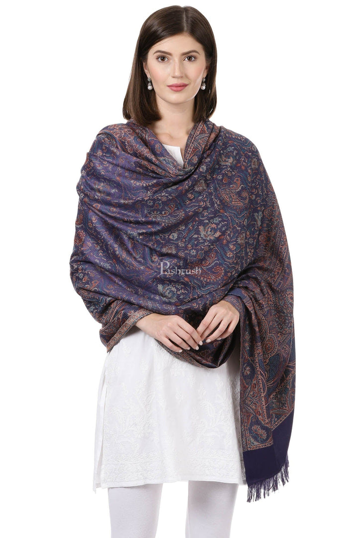 Pashtush India Womens Shawls Pashtush Women'S Jamawar Shawl, Navy Blue