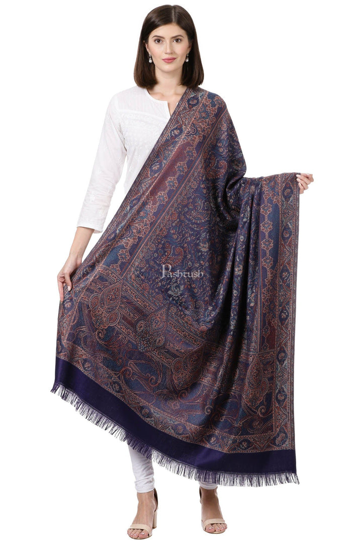 Pashtush India Womens Shawls Pashtush Women'S Jamawar Shawl, Navy Blue