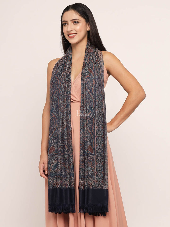Pashtush India Womens Shawls Pashtush Women'S Jamawar Shawl, Navy Blue