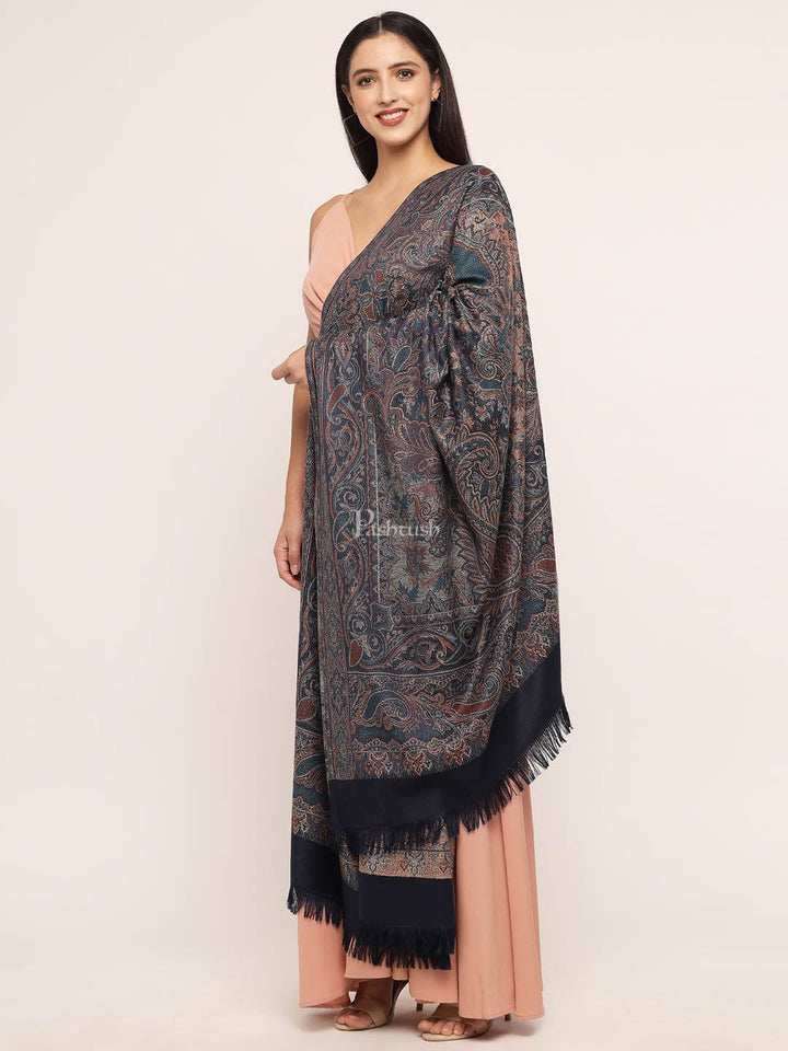 Pashtush India Womens Shawls Pashtush Women'S Jamawar Shawl, Navy Blue