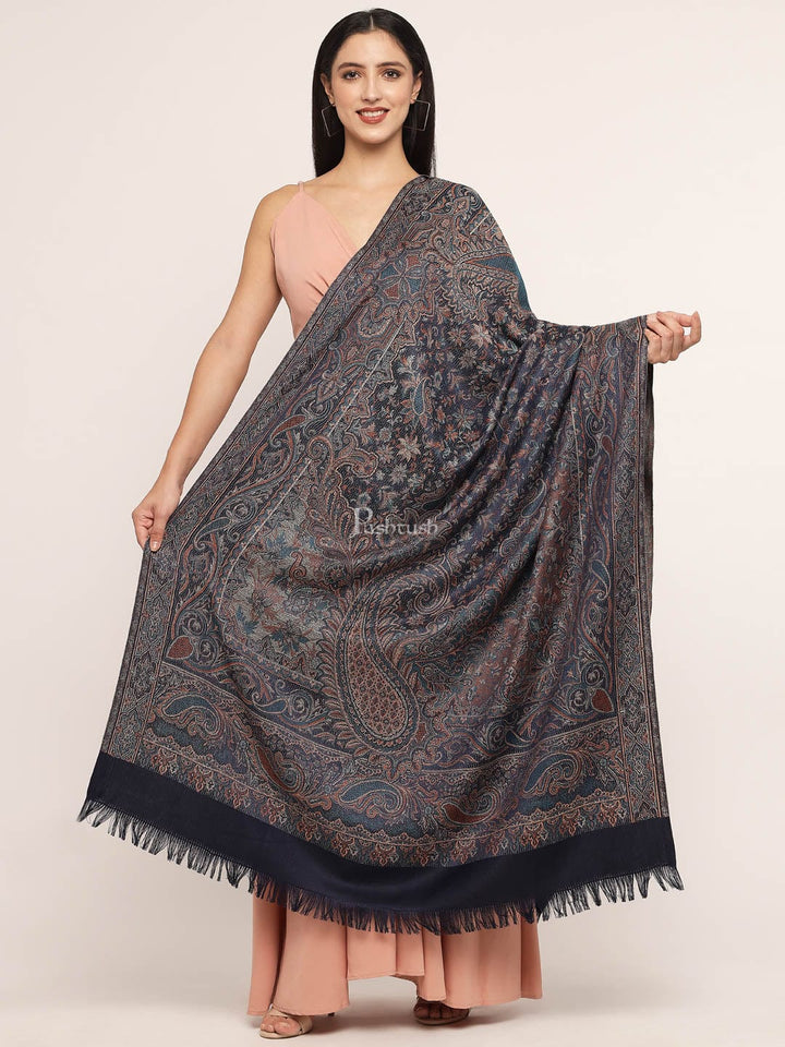 Pashtush India Womens Shawls Pashtush Women'S Jamawar Shawl, Navy Blue