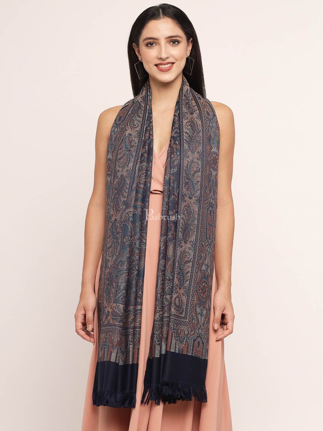 Pashtush India Womens Shawls Pashtush Women'S Jamawar Shawl, Navy Blue