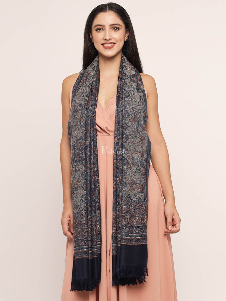 Pashtush India Womens Shawls Pashtush Women'S Jamawar Shawl, Navy Blue