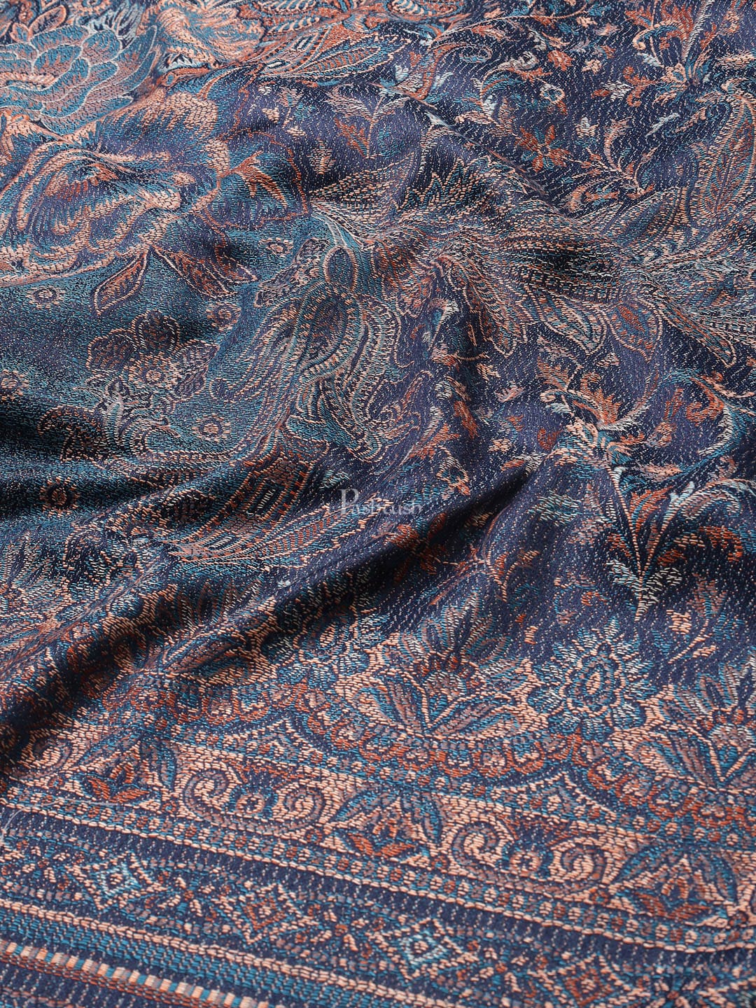 Pashtush India Womens Shawls Pashtush Women'S Jamawar Shawl, Navy Blue