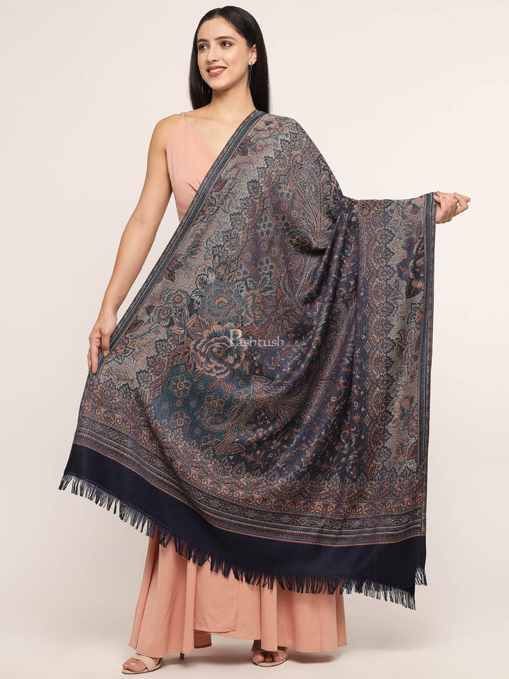 Pashtush India Womens Shawls Pashtush Women'S Jamawar Shawl, Navy Blue