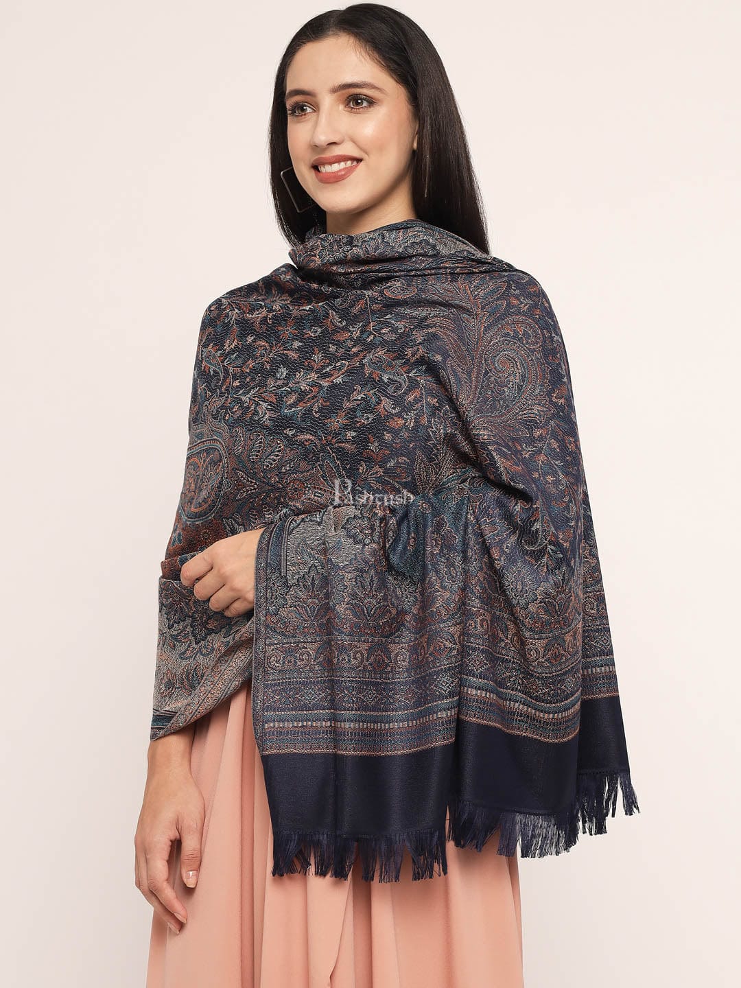 Pashtush India Womens Shawls Pashtush Women'S Jamawar Shawl, Navy Blue