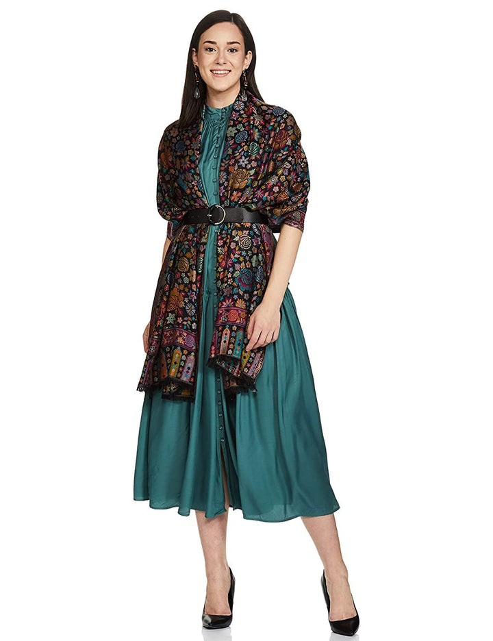 Pashtush India 70x200 Pashtush Women's Kaani Design, Soft Bamboo Scarf, Casual Stoles - Gulaabdar Black