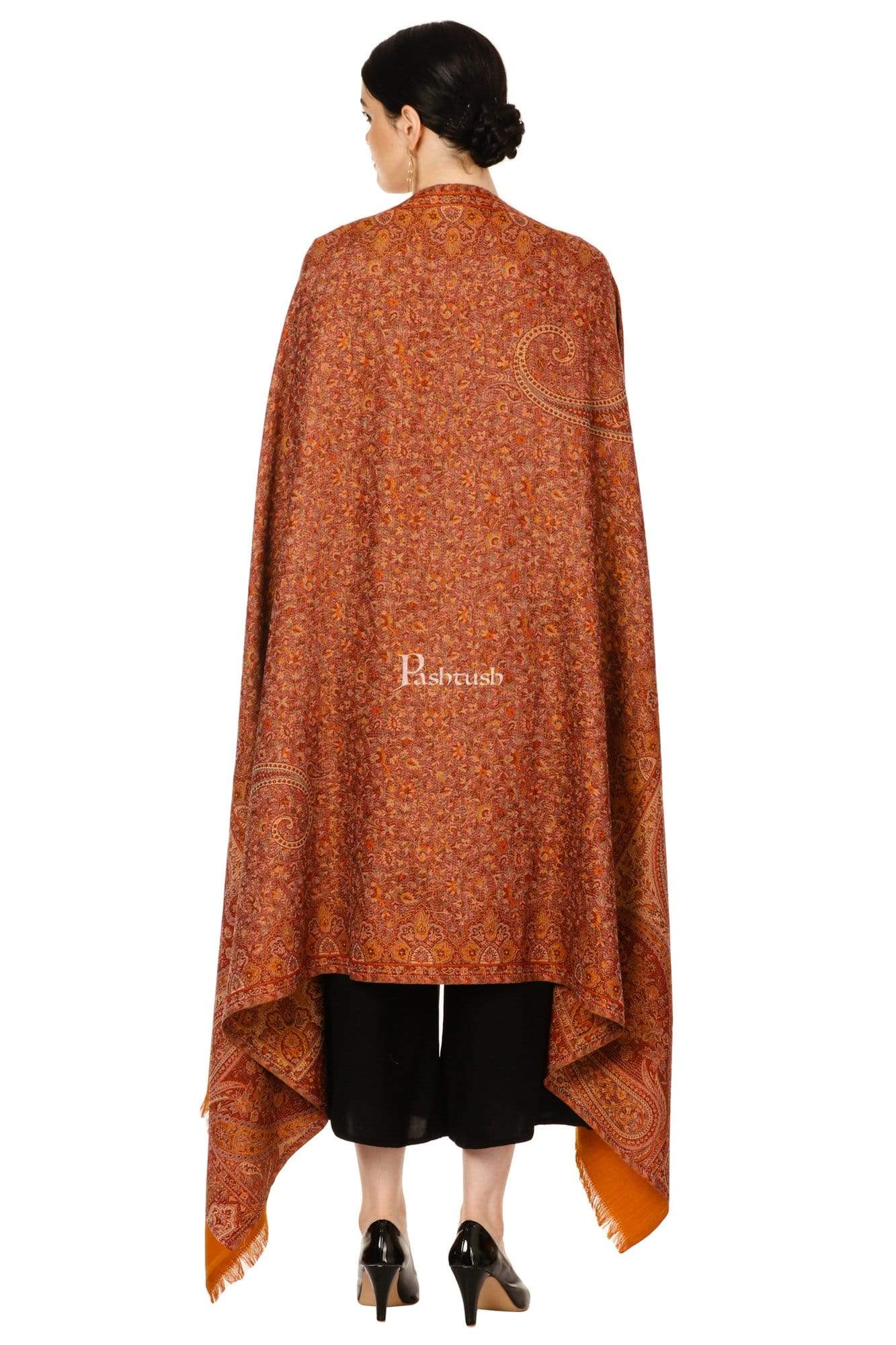 Pashtush Women'S Jamawar Shawl, Rust – Pashtush Global