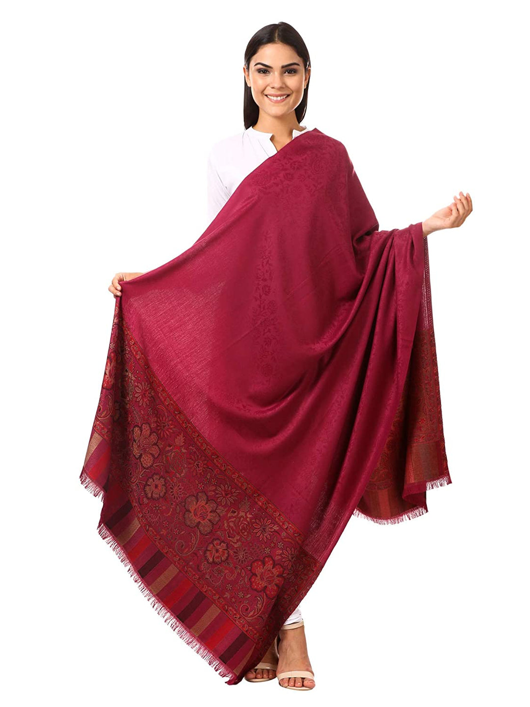 Pashtush Women'S Shawl, Jacquard Palla, Faux Pashmina Design (Pink)
