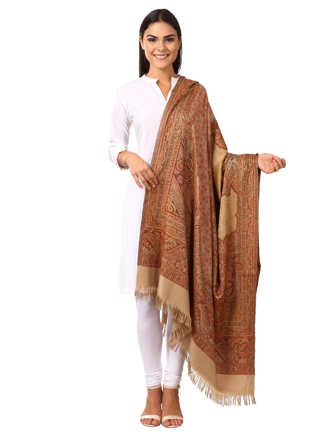 Pashtush India 100x200 Pashtush Women's Kashmiri warm, soft Faux Pashmina Design Beige