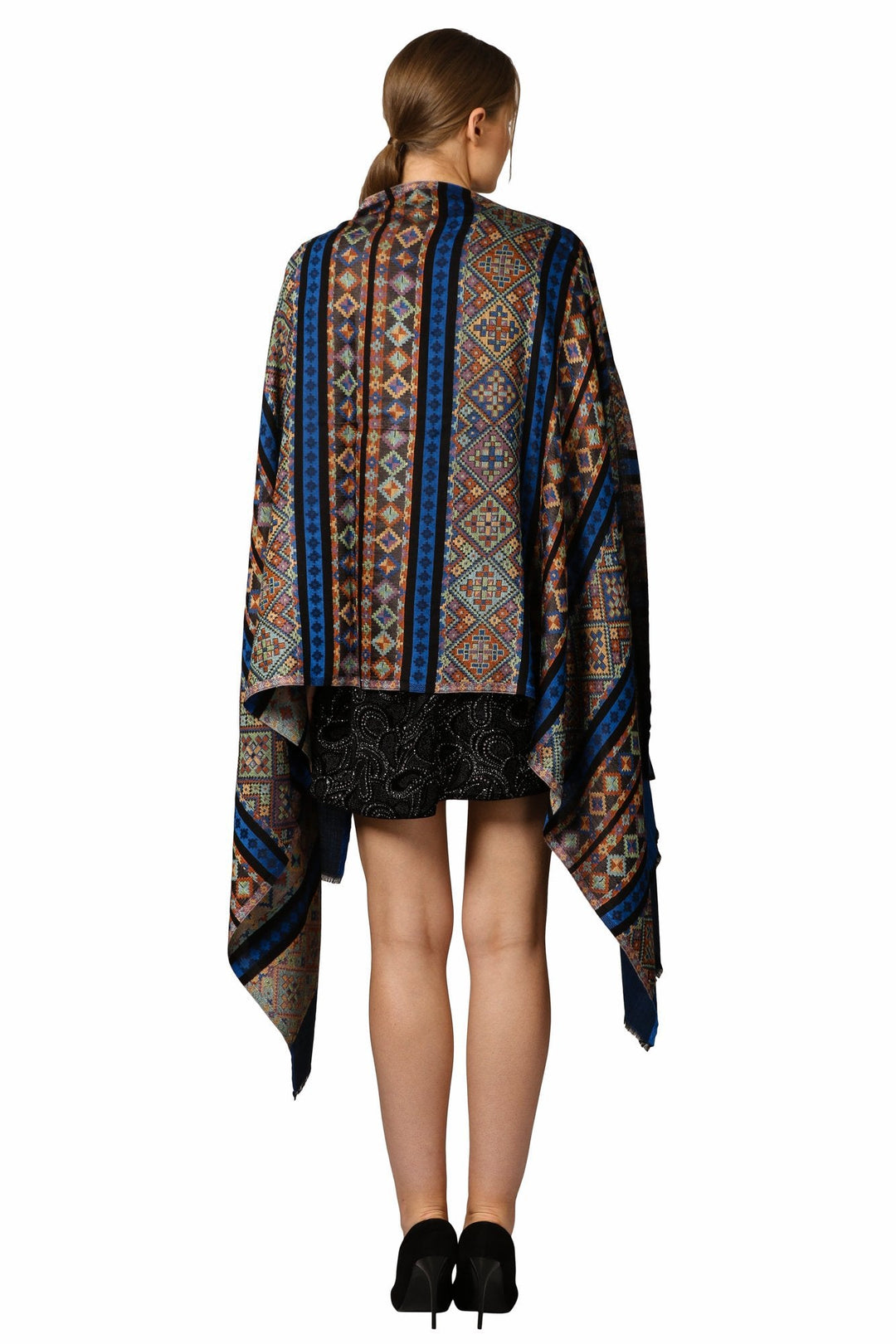 Pashtush Women'S Multicoloured Bamboo Scarf, Aztec Collection, Navy Blue