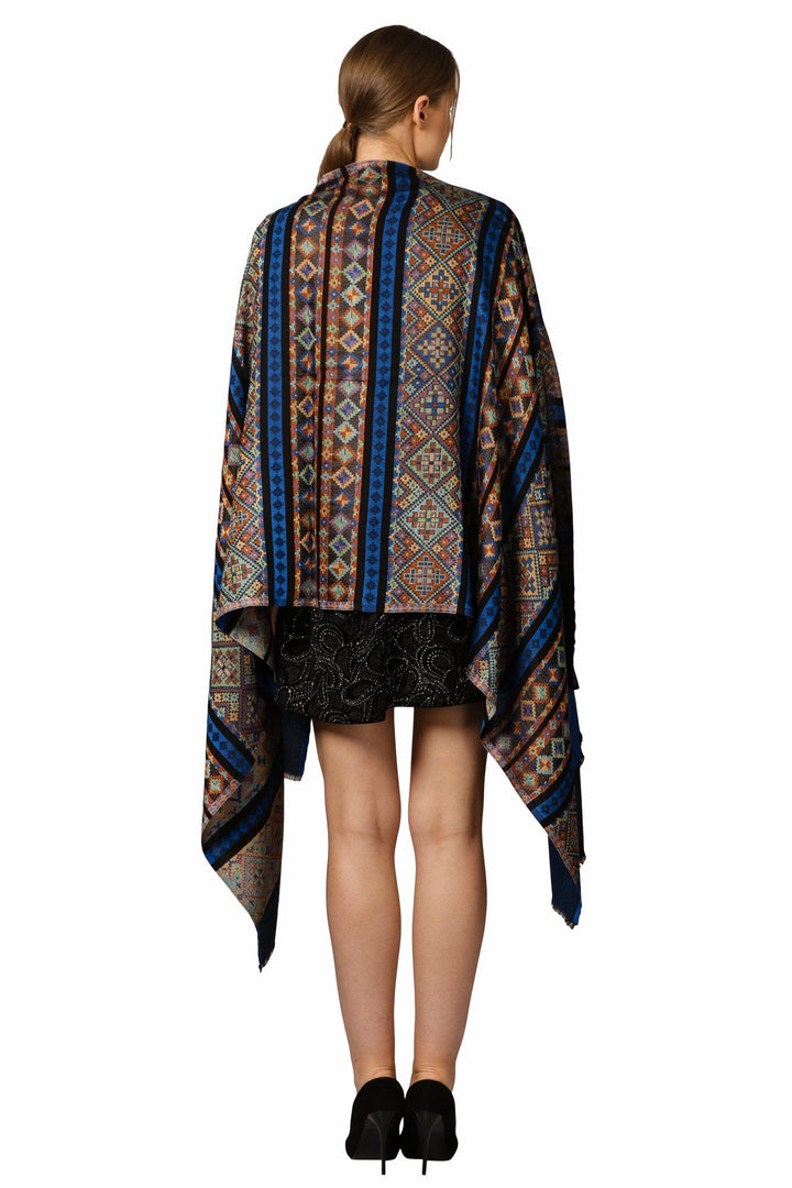 Pashtush Women'S Multicoloured Bamboo Scarf, Aztec Collection, Navy Blue