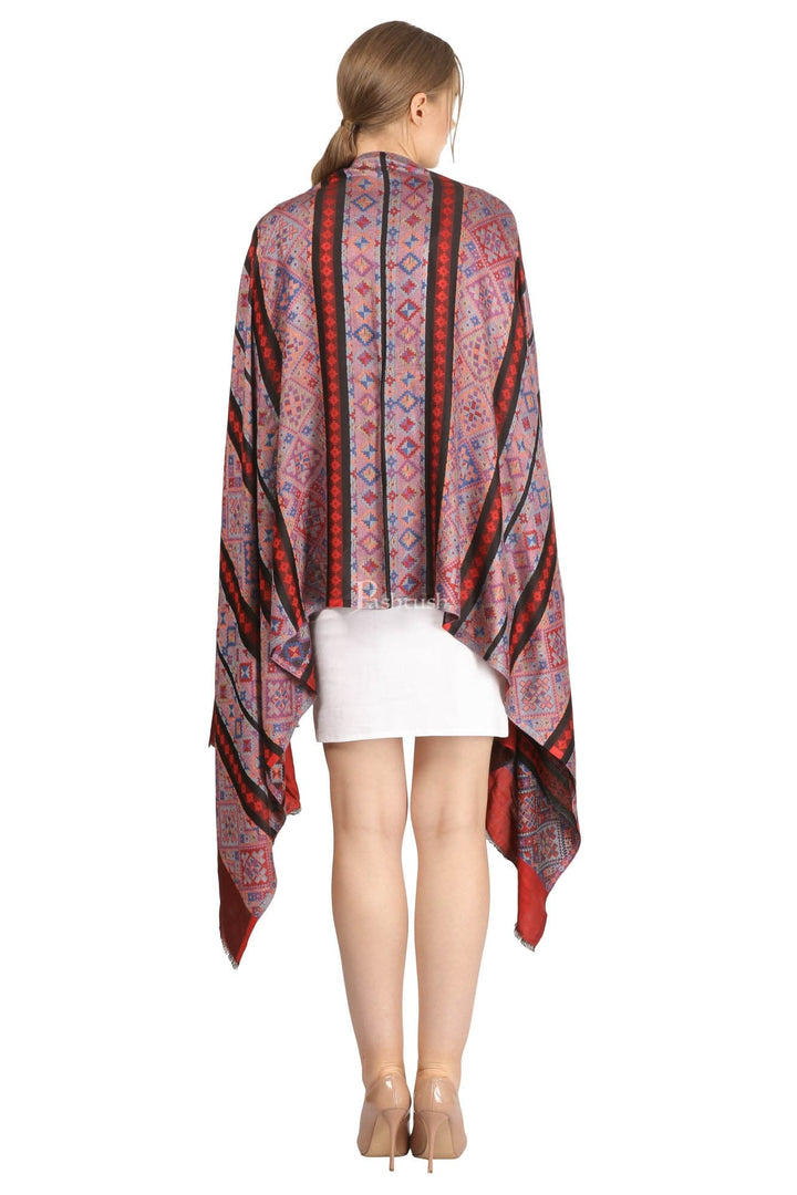 Pashtush India Womens Stoles and Scarves Scarf Pashtush Women'S Multicoloured Bamboo Scarf, Aztec Collection, Red