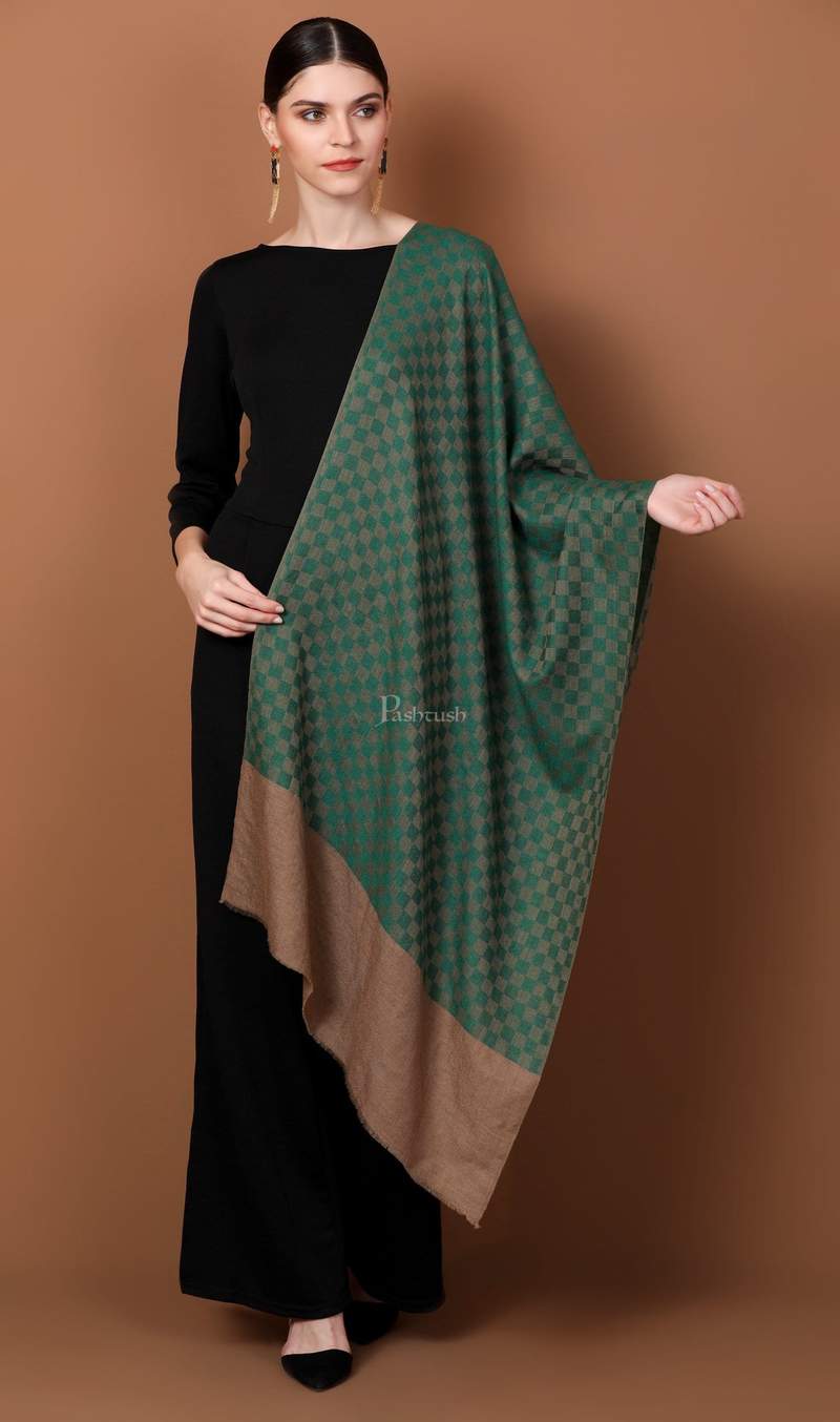 Pashtush Store Stole Pashtush Women’s pashmina handfeel extra fine checkered stole ( Bottle Green )