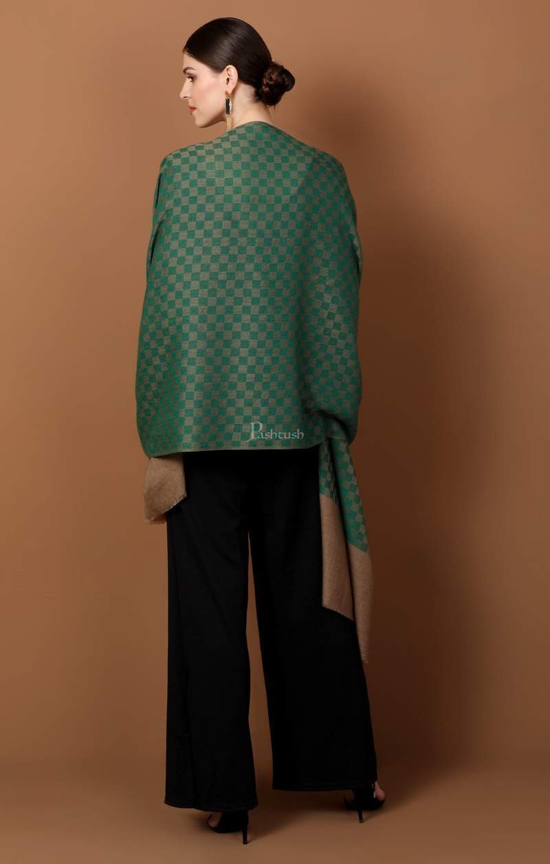 Pashtush Store Stole Pashtush Women’s pashmina handfeel extra fine checkered stole ( Bottle Green )