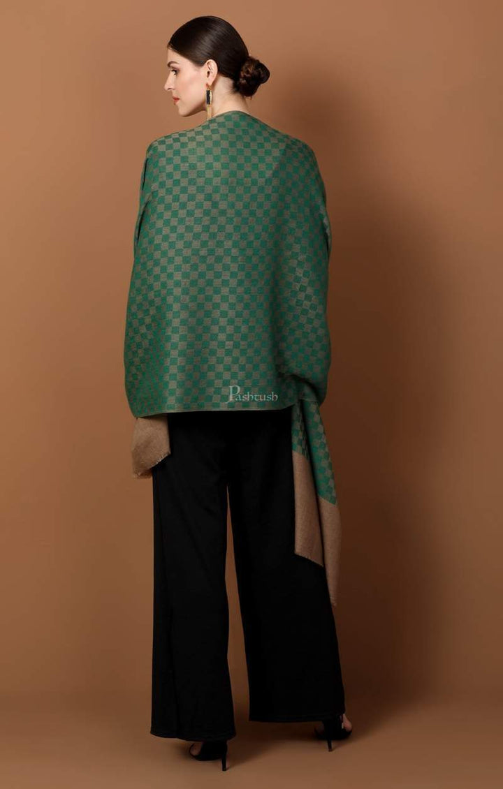 Pashtush Store Stole Pashtush Women’s pashmina handfeel extra fine checkered stole ( Bottle Green )