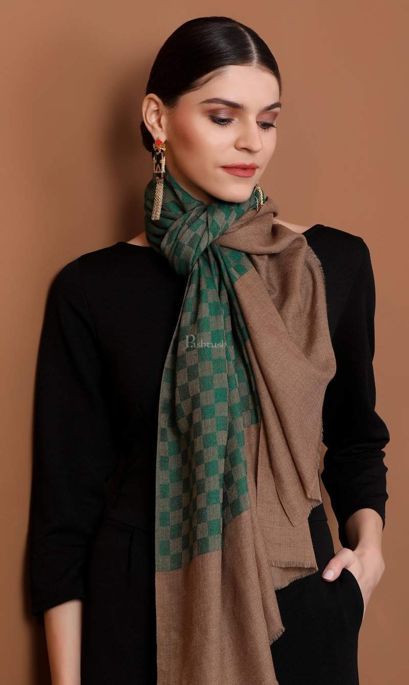 Pashtush Store Stole Pashtush Women’s pashmina handfeel extra fine checkered stole ( Bottle Green )