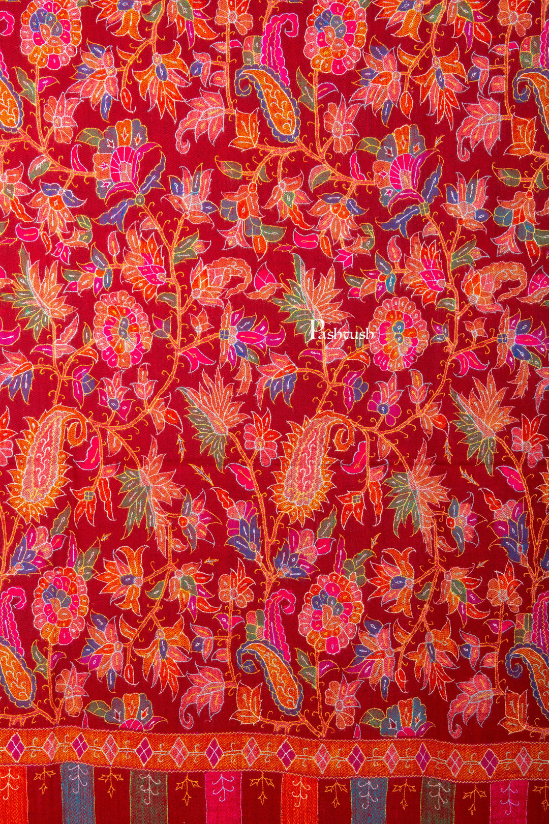 Pashtush Shawl Store Womens Shawls Pashtush Women’s Pure Pashmina Outline Kani Jamawar Shawl, Maroon Handwoven Kani with Delicate Outline Embroidery