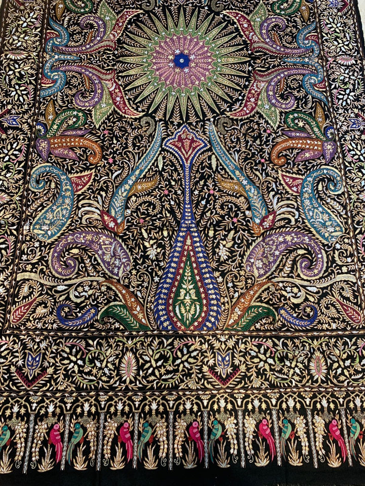 Pashtush India Womens Shawls Pashtush Women's Pure Pashmina Shawl, Kashmiri Tilla Work, Handloom, Multicoloured