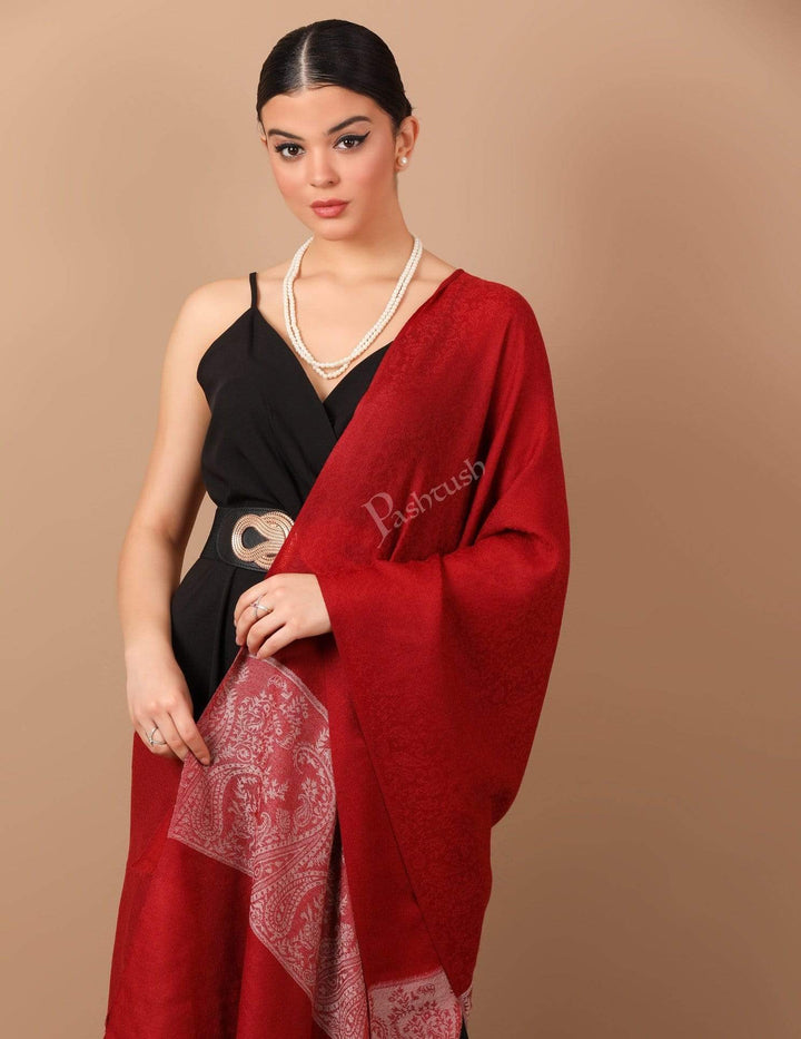 Pashtush Store Stole Pashtush Women's Reversible Fine Wool Stole Scarf - Maroon