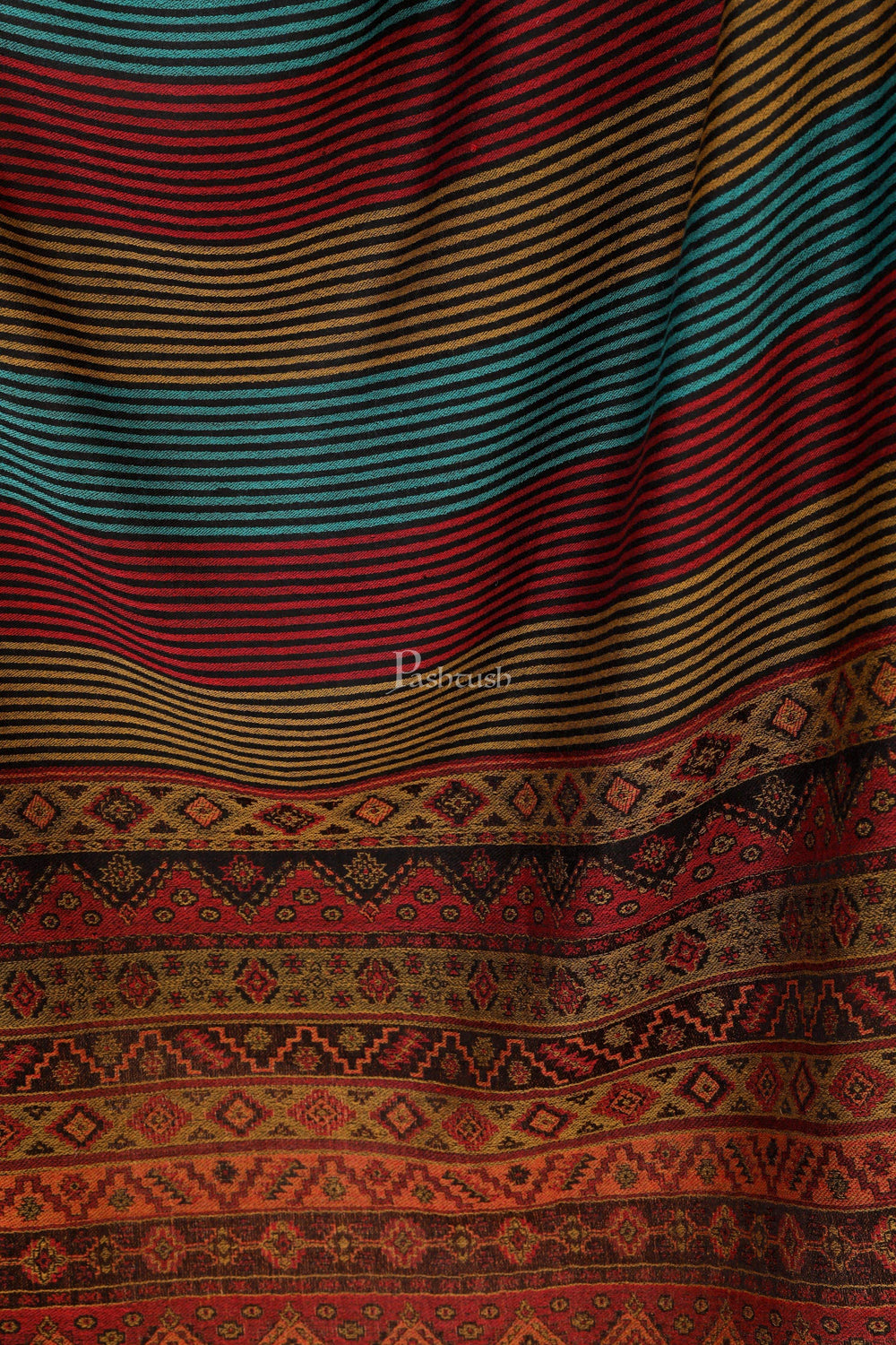 Pashtush India 70x200 Pashtush Women's Reversible Stole, Aztec Weave Scarf, Black