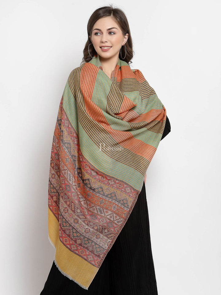 Pashtush India Womens Stoles and Scarves Scarf Pashtush Women'S Reversible Stole, Aztec Weave Scarf, Fine Wool, Multicolored