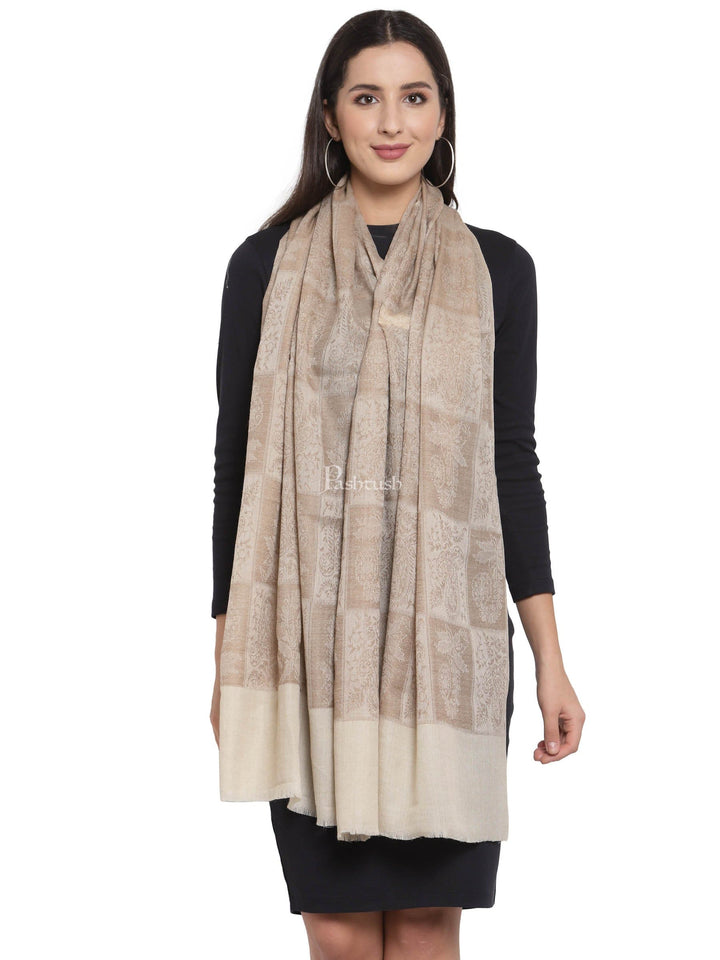 Pashtush India Womens Stoles and Scarves Scarf Pashtush Women'S Self Weave Stole, Fine Wool, Earthy Beige
