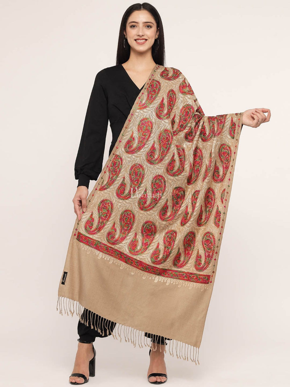 Pashtush India Womens Stoles and Scarves Scarf Pashtush Women'S Silk Wool Hand Embroidery Stole, Extra Soft