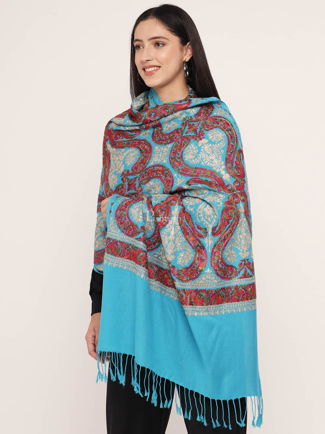 Pashtush India Womens Stoles and Scarves Scarf Pashtush Women'S Silk Wool Hand Embroidery Stole, Extra Soft