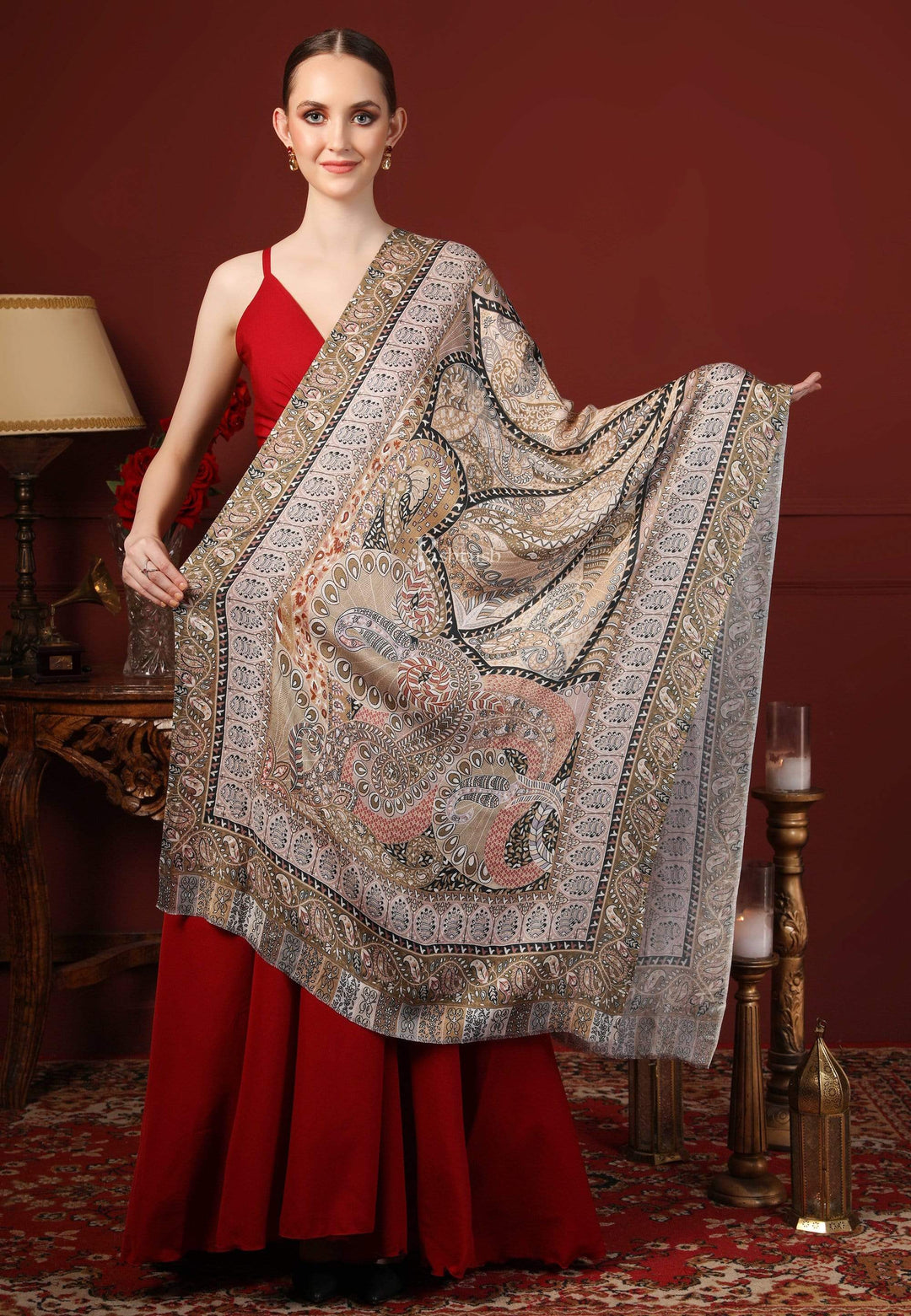 Pashtush India 70x200 Pashtush Women's Soft Bamboo Scarf, Stoles, Wraps (soft Bamboo) - Paisley Garden