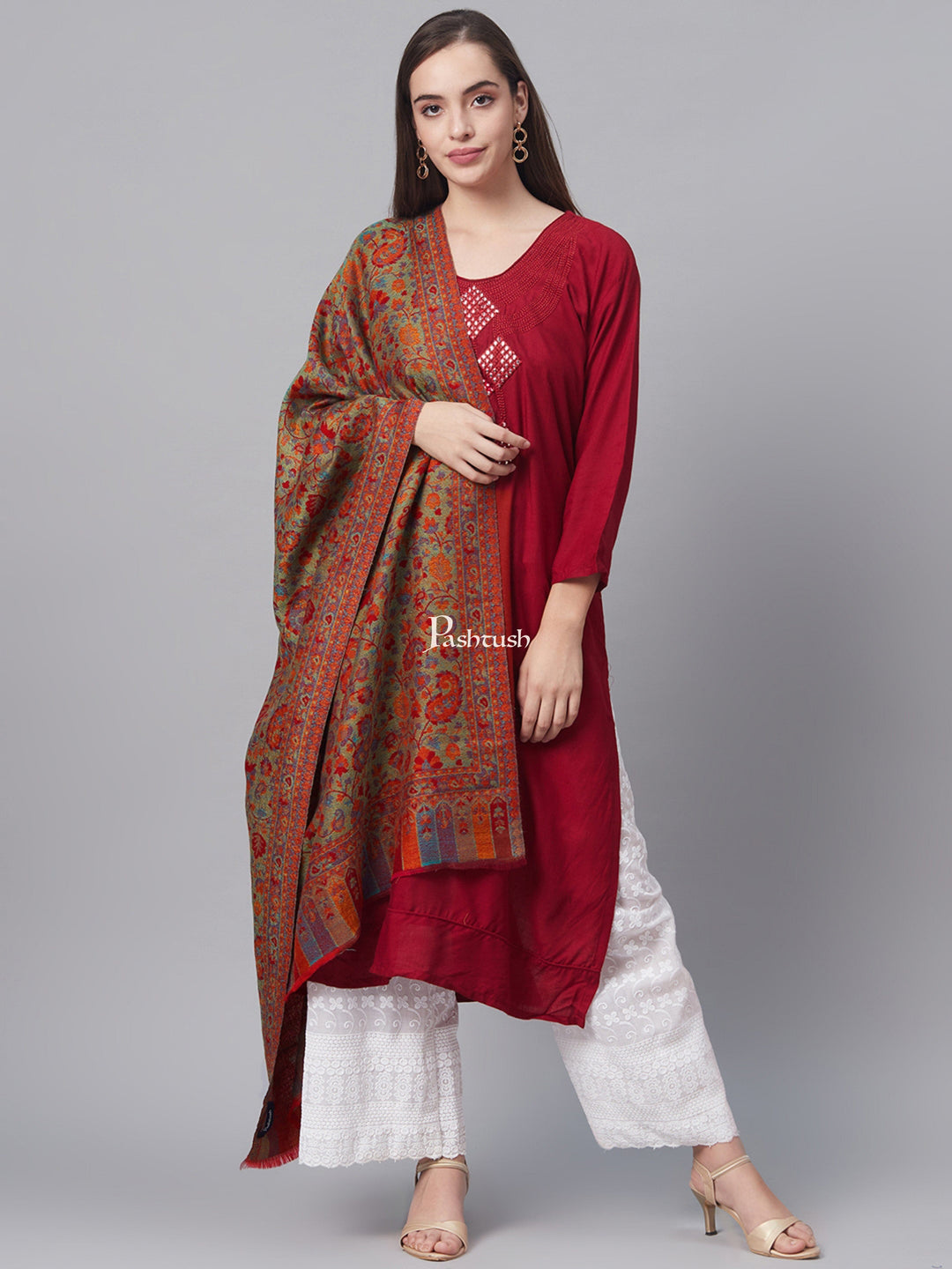 Pashtush India Womens Stoles and Scarves Scarf Pashtush Women'S Soft Wool, Reversible Stole, Scarf, Ethnic Weave, Deep Maroon