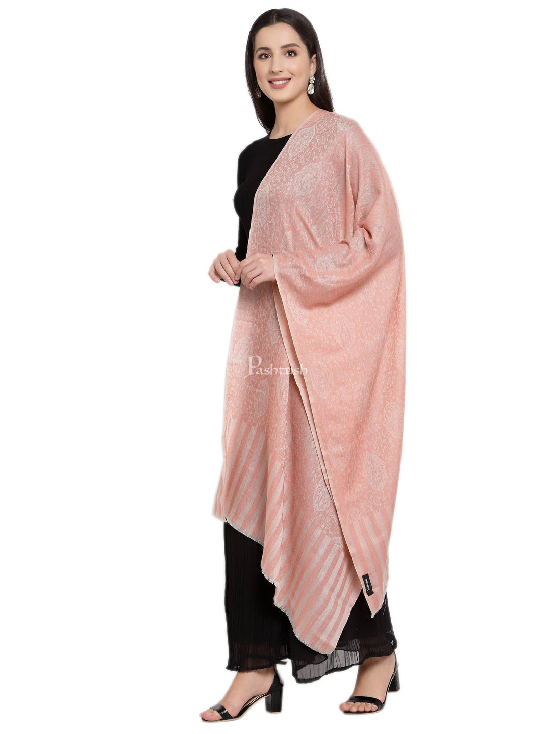 Pashtush India Womens Stoles and Scarves Scarf Pashtush Women'S Soft Wool, Reversible Stole Scarf, Paisley Weave, Salmon Colour
