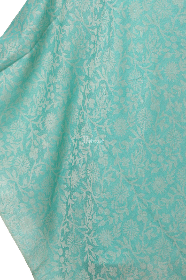Pashtush India Womens Stoles and Scarves Scarf Pashtush Women'S Wool Self Reversible Scarf Floral Jacquard Design, Arabic Sea Green
