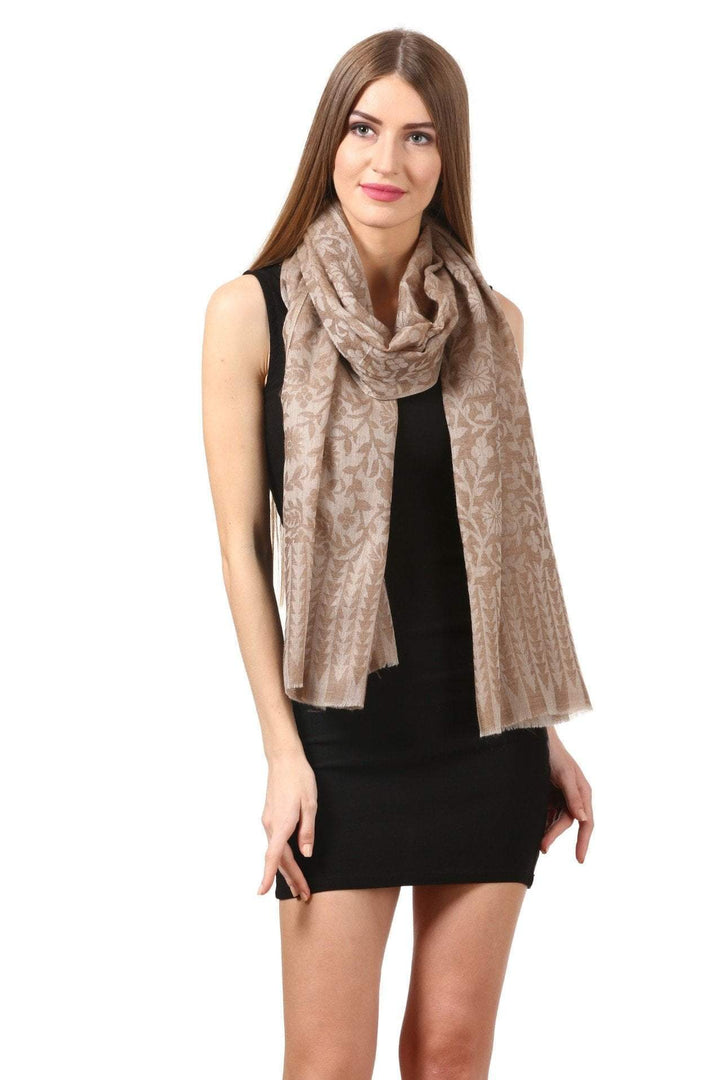 Pashtush India 70x200 Pashtush Women's Wool Self Reversible Scarf Floral Jacquard Design, Silk-Wool