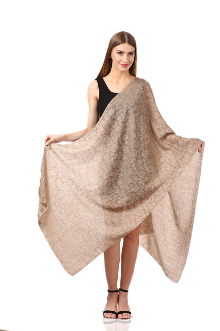 Pashtush India 70x200 Pashtush Women's Wool Self Reversible Scarf Floral Jacquard Design, Silk-Wool