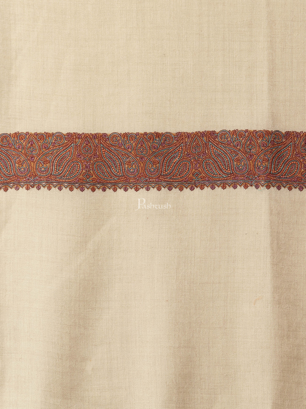 Pashtush India Womens Shawls Pashtush Women'S Wool Shawl Embroidered Border Beige