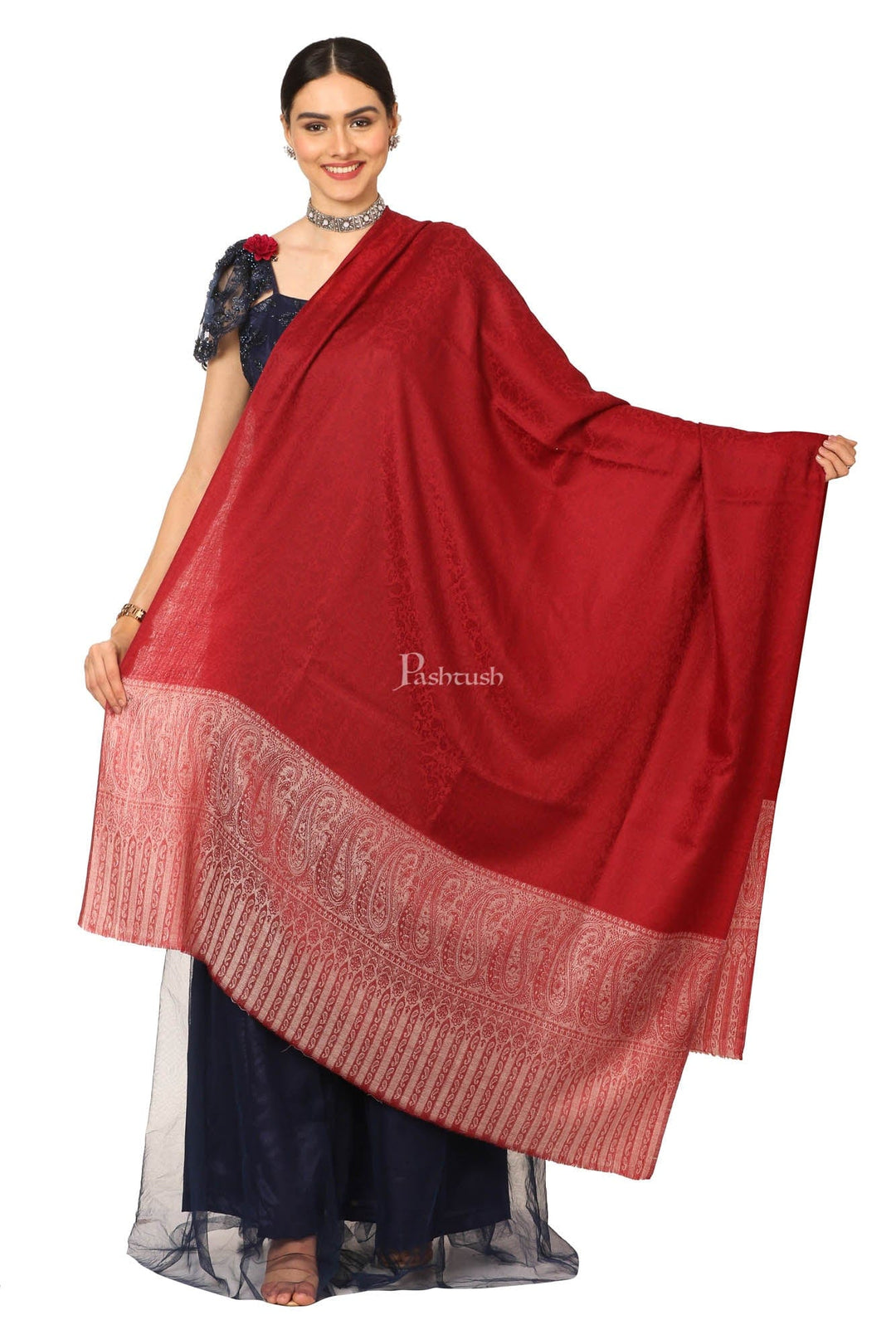 Pashtush India Womens Shawls Pashtush Women'S Wool Ultra Soft Fine Wool Cashmere Blended Shawl - Maroon
