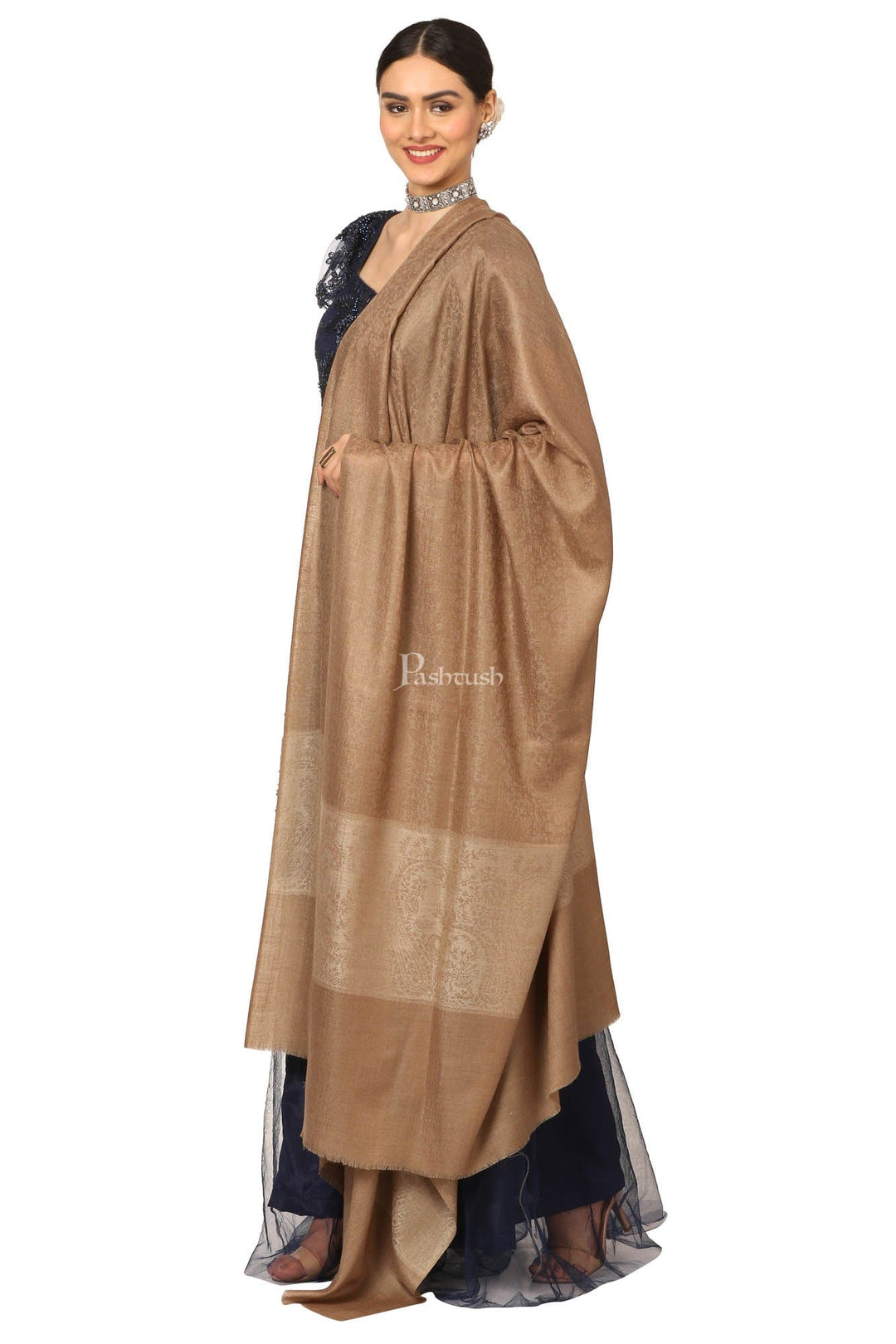 Pashtush India Womens Shawls Pashtush Women'S Wool Ultra Soft Fine Wool Cashmere Blended Shawl -  Taupe