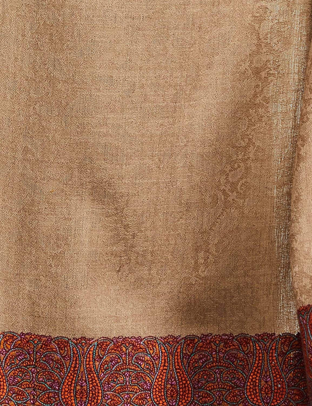 Pashtush India 114x228 Pashtush Women's Woollen Shawl, Kashmiri Silky Thread Embroidery, Large Size, Beige