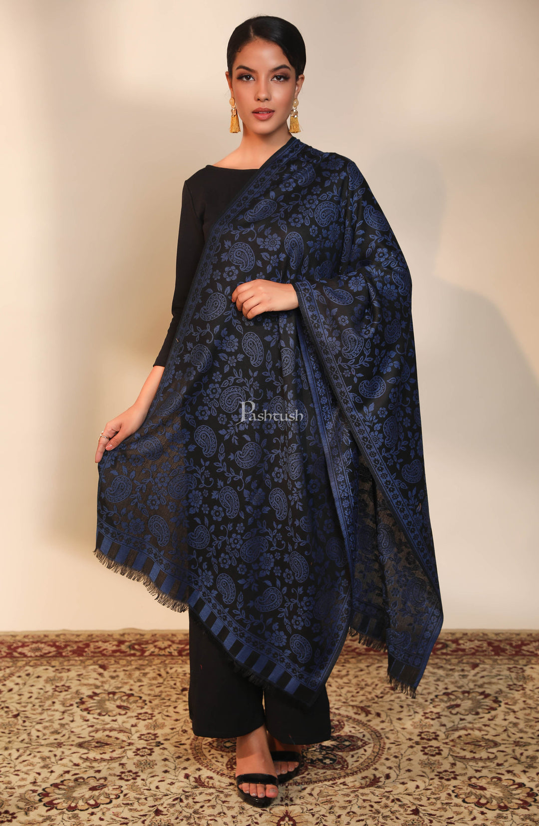 Pashtush India Womens Stoles and Scarves Scarf Pashtush women  stole,  design, black and blue