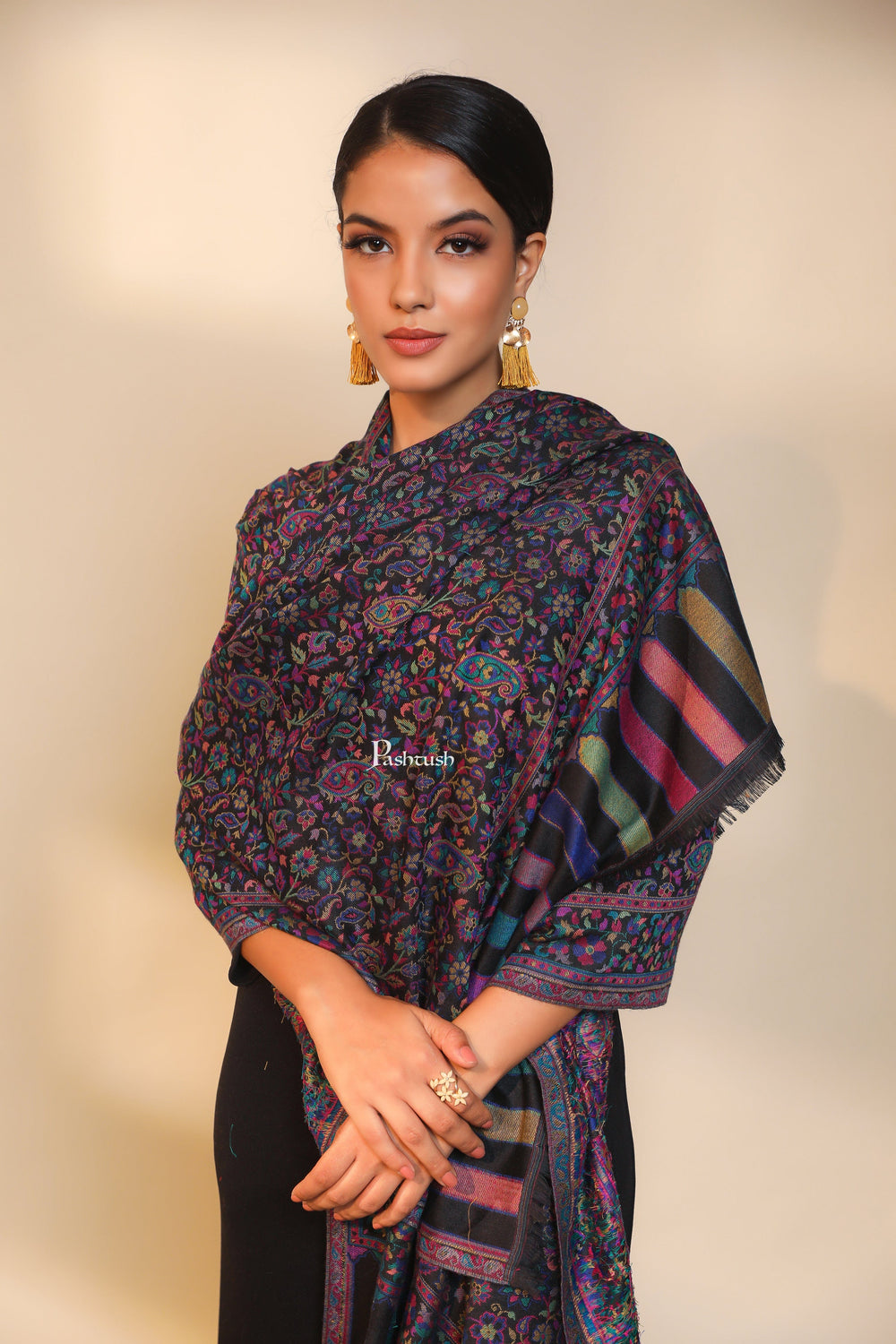 Pashtush India Womens Stoles and Scarves Scarf Pashtush women  stole, ethnic weave design, multi color