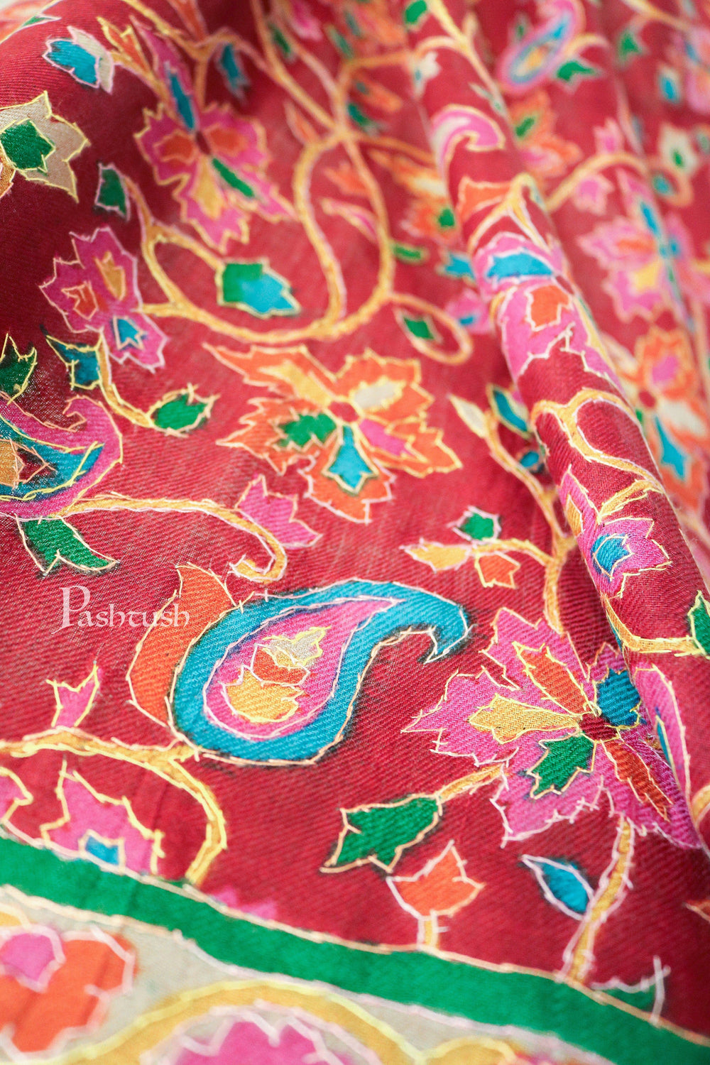 Pashtush India Womens Stoles and Scarves Scarf Pashtush Womens 100% hand embroidery kalamkari stole, multicolour
