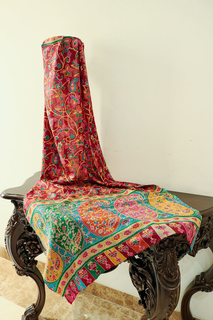Pashtush India Womens Stoles and Scarves Scarf Pashtush Womens 100% hand embroidery kalamkari stole, multicolour