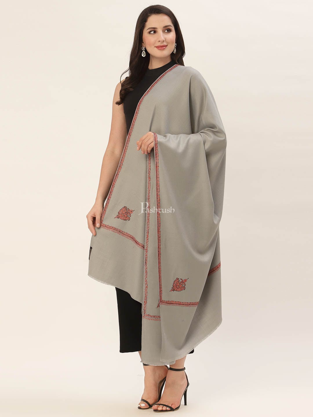Pashtush India Womens Shawls Pashtush Womens 100% Hand Embroidery Shawl Woollen Kingri
