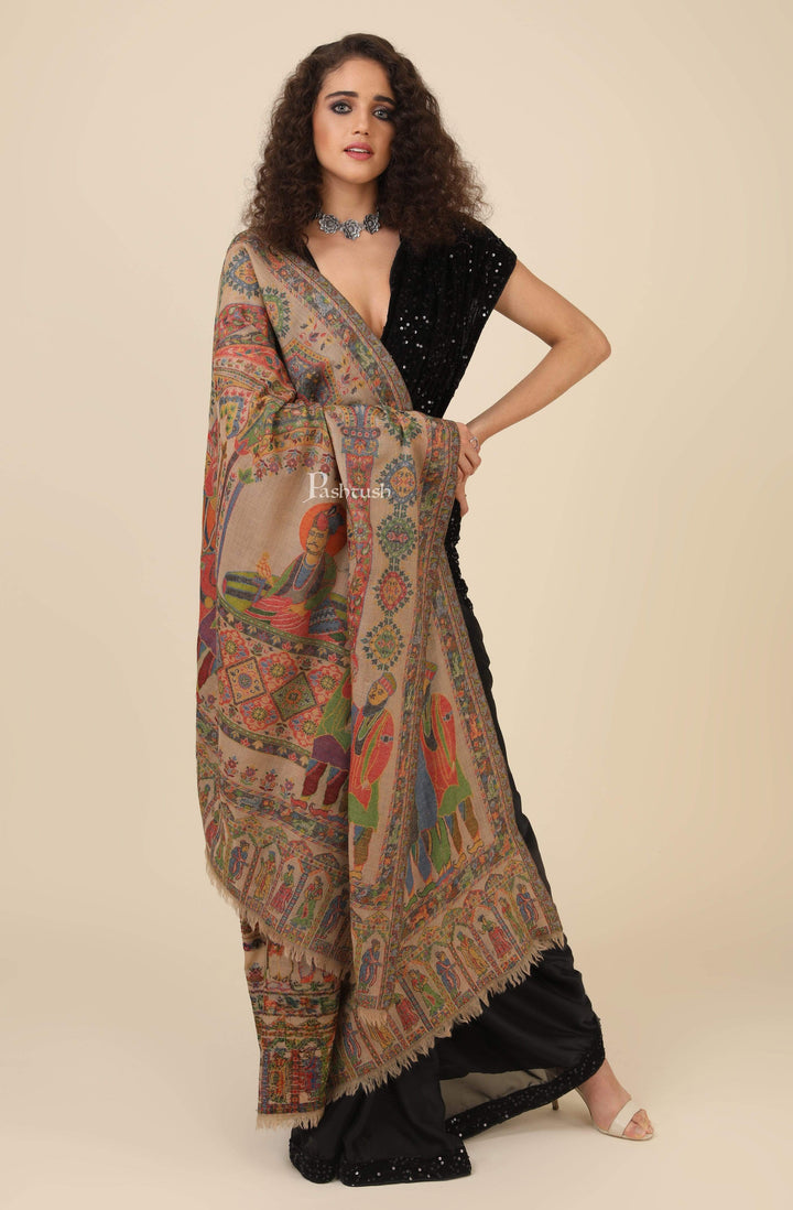Pashtush India 100x200 Pashtush Womens 100% Pure Wool Darbar Design Shawl, With Woolmark Certification