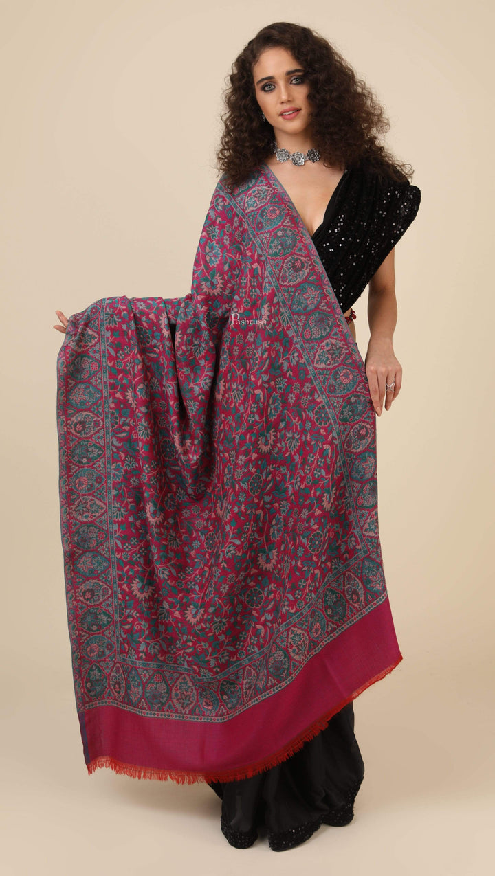 Pashtush India 100x200 Pashtush Womens 100% Pure Wool Ethnic Weave Shawl, Soft and Warm, With Woolmark Certificate black