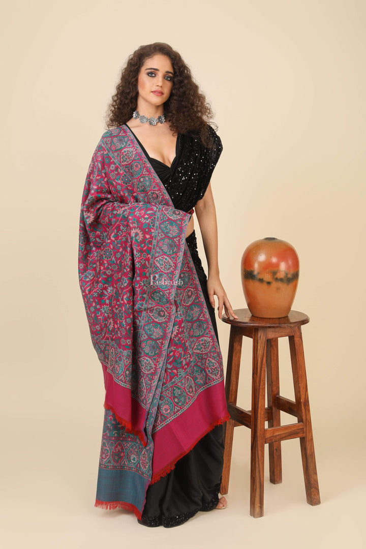 Pashtush India 100x200 Pashtush Womens 100% Pure Wool Ethnic Weave Shawl, Soft and Warm, With Woolmark Certificate Maroon