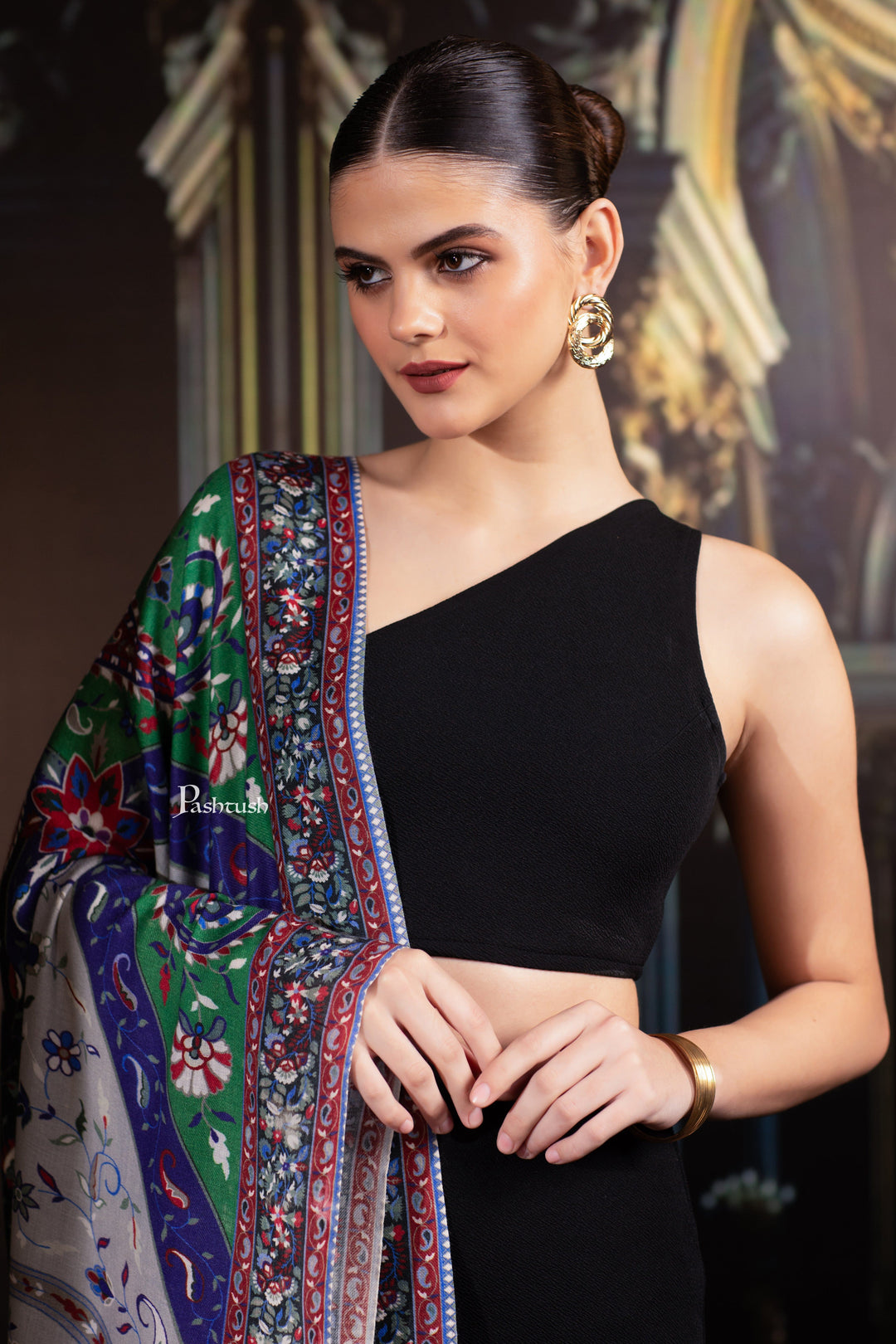 Pashtush India Womens Shawls Pashtush Womens 100% Pure Wool Shawl With Woolmark Certificate, Chanting Paisleys Design, Multicolour